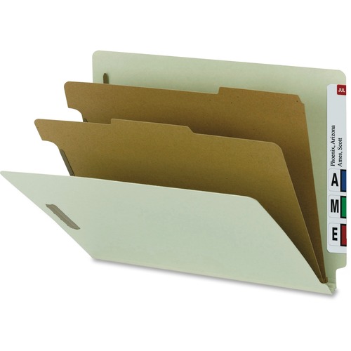 End Tab Classification Folders,2 Dividers,Ltr,10/BX,GY Green