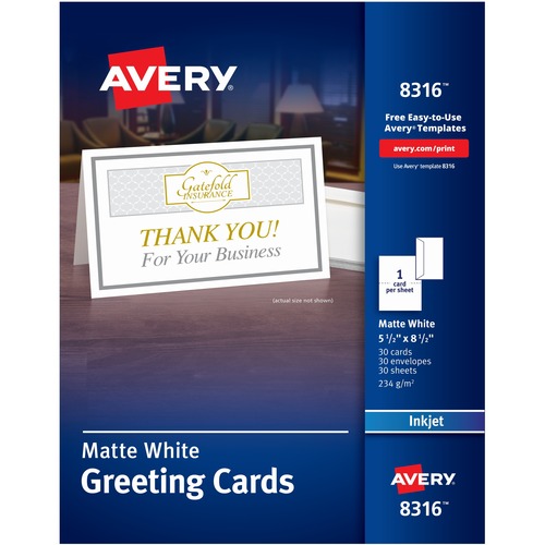 Half-Fold Greeting Cards, Inkjet, 5 1/2 X 8 1/2, Matte White, 30/box W/envelopes