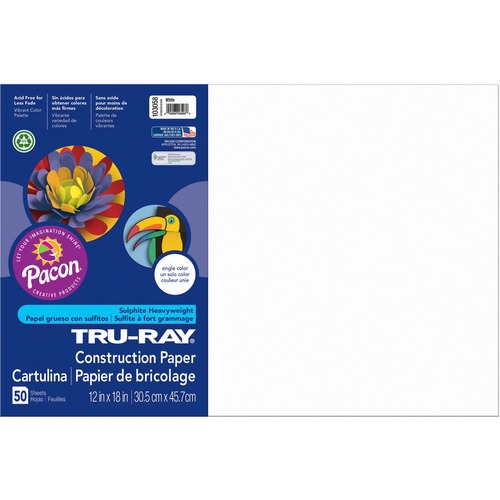 Tru-Ray Construction Paper, 76 Lbs., 12 X 18, White, 50 Sheets/pack