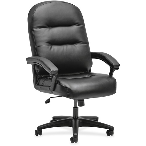 PILLOW-SOFT 2090 SERIES LEATHER HIGH-BACK EXECUTIVE CHAIR W/PADDED ARMS, BLACK