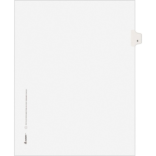 Avery-Style Legal Exhibit Side Tab Divider, Title: 6, Letter, White, 25/pack