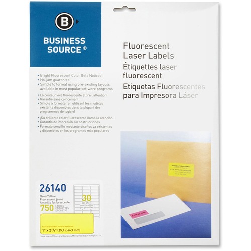 Laser Labels, Fluorescent, 1"x2-5/8", 750/PK, Neon Yellow