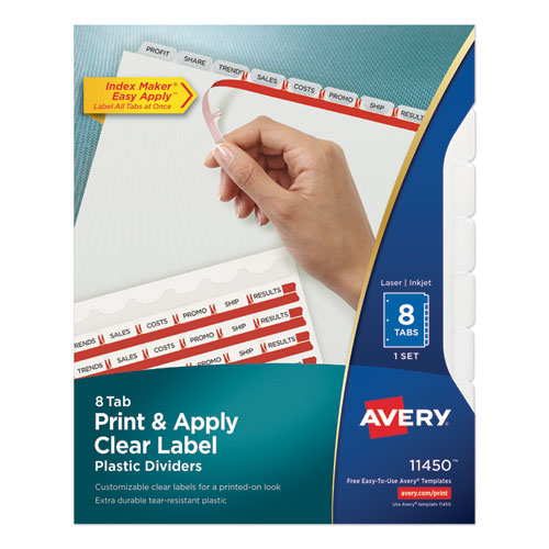PRINT AND APPLY INDEX MAKER CLEAR LABEL PLASTIC DIVIDERS, 8-TAB, LETTER