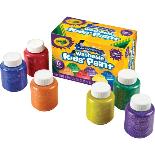 WASHABLE PAINT, 6 COLORS, BLUE/GREEN/ORANGE/PURPLE/RED/YELLOW, 2 OZ