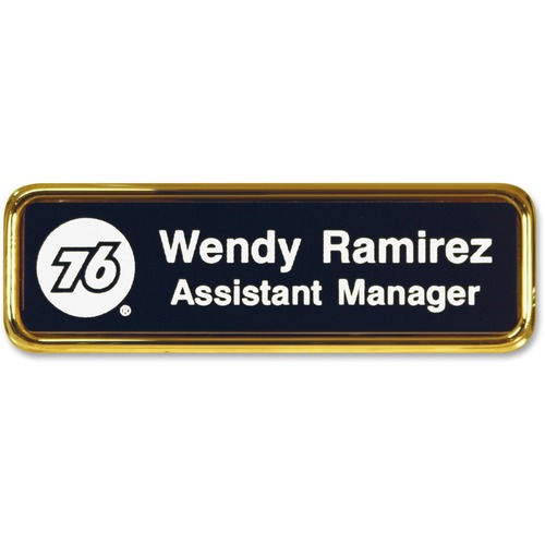 Name Badge w/Logo, 1"x3", Gold Frame