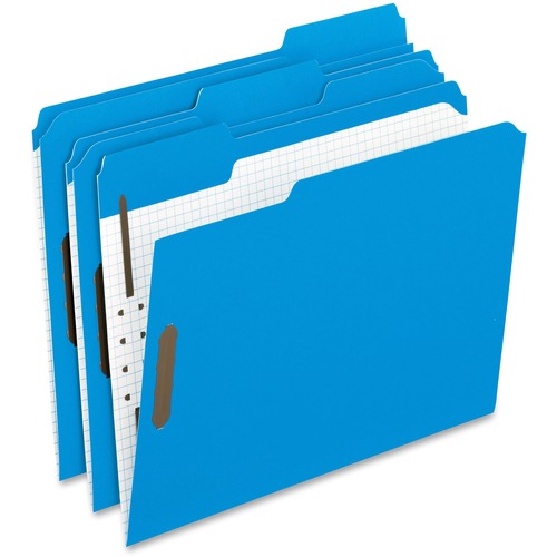 Colored Folders With Embossed Fasteners, 1/3 Cut, Letter, Blue/grid Interior