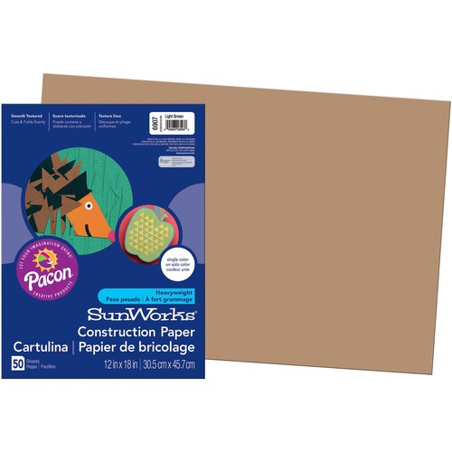 Construction Paper, 58 Lbs., 12 X 18, Light Brown, 50 Sheets/pack