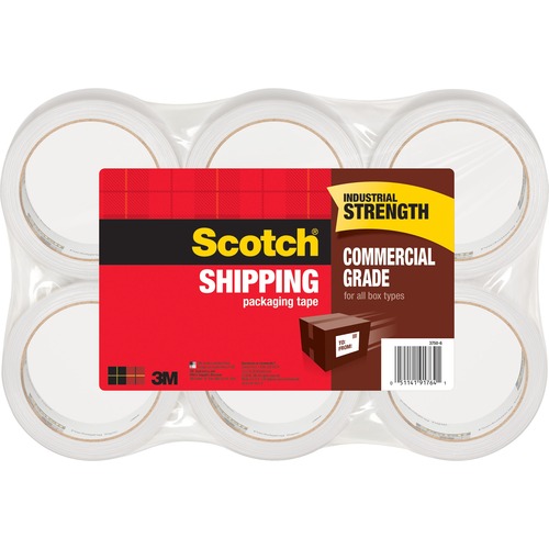 3750 Commercial Grade Packaging Tape, 1.88" X 54.6yds, 3" Core, Clear, 6/pack