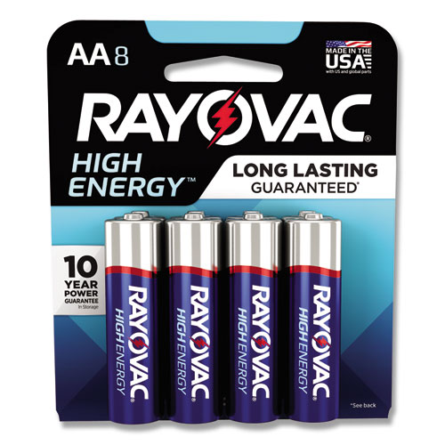 High Energy Premium Alkaline Battery, Aa, 8/pack