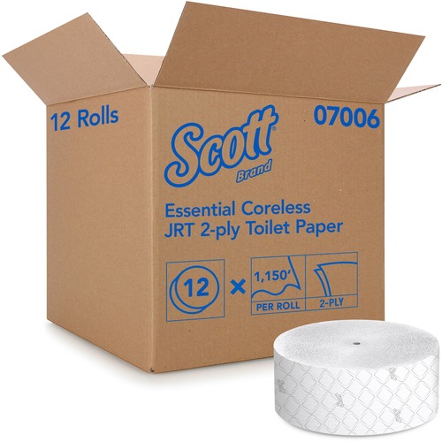 ESSENTIAL CORELESS JRT, SEPTIC SAFE, 2-PLY, WHITE, 1150 FT, 12 ROLLS/CARTON