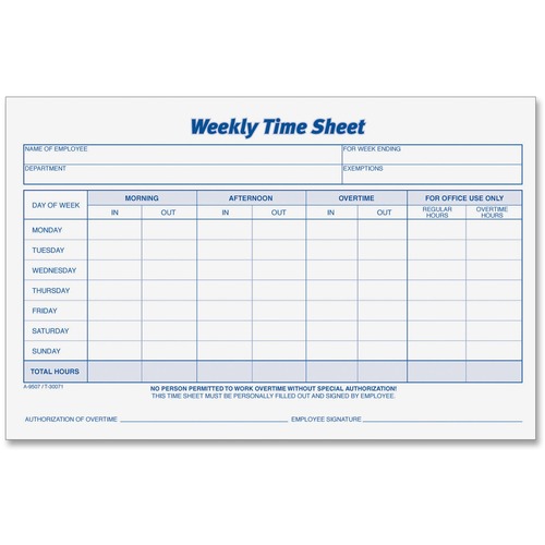Weekly Time Sheets, 5 1/2 X 8 1/2, 50/pad, 2/pack