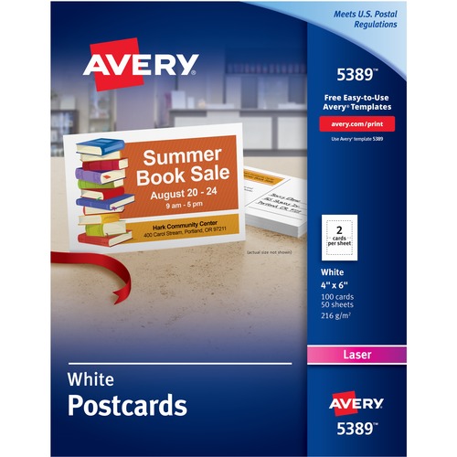 Postcards For Laser Printers, 4 X 6, Uncoated White, 2/sheet, 100/box