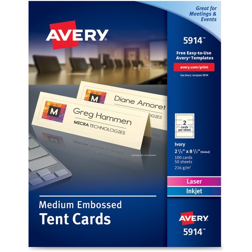 Medium Embossed Tent Cards, Ivory, 2 1/2 X 8 1/2, 2 Cards/sheet, 100/box