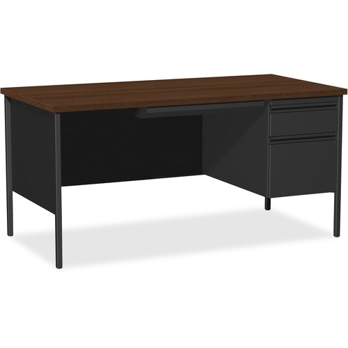 Right Pedestal Desk, Steel, 66"x30"x29-1/2", Walnut/Black