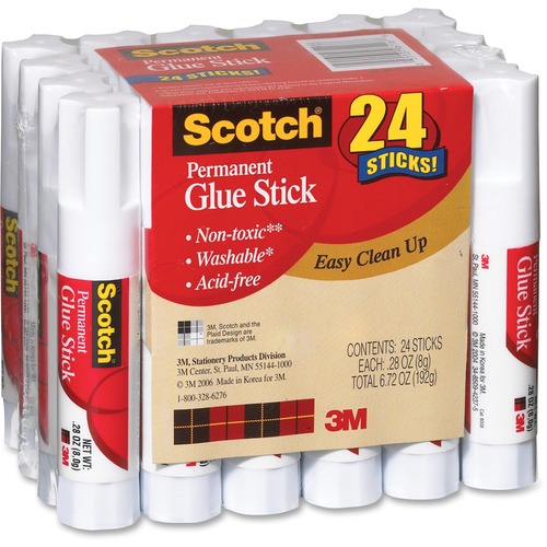 Permanent Glue Stick, .28 Oz, 24/pack